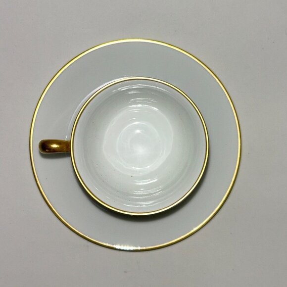 Okura Art White Porcelain Tea Cup and Saucer Set Japan 24K Gold Rims - Picture 5 of 14